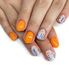 A vibrant mandarin orange Award Winning Gel Polish! This incredible 100% pure colored gel is created by Akzentz amazing team of chemists to be completely solvent free, long lasting and easily applied! This unique formula provides numerous benefits: Easy Application - The product is not runny so it stays where you apply it. Odor Free - Absolutely NO smell. Does not smell like nail polish, since it is polish free. Flexibility and Strength - Typical gel polish made with polish in it will chip the l August Nails, Shellac Nails, Nails 2023, Oval Nails, Manicure Y Pedicure, Fabulous Nails, Mandarin Orange, Floral Nails