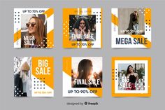 a set of social media post templates with photos and text on the front side