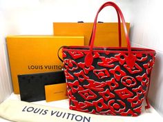 NEW! Louis Vuitton LVxUF Black Red Neverfull MM Urs Fischer LV Box LV Bag Pouch | eBay Red Shoulder Bag With Original Box For Daily Use, Red Shoulder Bag For Daily Use With Original Box, Red Bag For Everyday Use, Urs Fischer, Neverfull Mm, Lv Bag, Black Red, Black And Red, Louis Vuitton