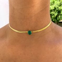 (1) Silver gold pear emerald herringbone necklace – Gemma Azzurro