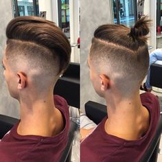 Men's Hair, Haircuts, Fade Haircuts, short, medium, long, buzzed, side part, long top, short sides, hair style, hairstyle, haircut, hair color, slick back, men's hair trends, disconnected, undercut, pompadour, quaff, shaved, hard part, high and tight, Mohawk, trends, nape shaved, hair art, comb over, faux hawk, high fade, retro, vintage, skull fade, spiky, slick, crew cut, zero fade, pomp, ivy league, bald fade, razor, spike, barber, bowl cut, 1960, hair trend 2015, men, women, girl, boy Men's Hairstyle, Top Knot Hairstyles, Long Hair On Top, Men Haircut Styles, Men's Hairstyles, Faux Hawk, Undercut Hairstyles, Haircuts For Long Hair