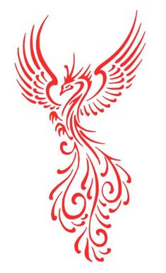 a red bird with swirls on it's wings