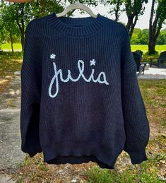 Custom hand embroidered adult sweater made to order. Made with soft sweaters and yarn. Hand Embroidered Sweater, Soft Sweaters, Sweater Oversize, Christmas Makes, Embroidered Sweater, Sweater Making, Softest Sweater, Hand Embroidered, Sweater Outfits