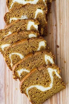 slices of pumpkin bread with cream cheese frosting