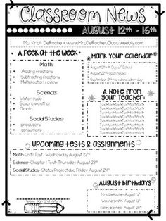 the classroom news flyer for august 12th