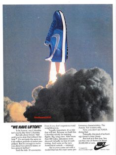 This is a 1982 Nike Aurora/Columbia Running Shoe Classic Print Advertisement. With classic NASA/Space Shuttle Neil Leifer Photo. The ad tagline reads:  "WE HAVE LIFTOFF" A Unique And Affordable Gift For Runners, Fans of the Nike Brand or Collectors Of Vintage Advertising. The page measures approximately 9" x 11. The page is in VERY GOOD CONDITION with NO rips, tears, folds or marks.  Markings/Annotation is only on listed item and NOT on shipped items. WE SHIP GLOBALLY AND ALL OF OUR ITEMS ARE SECURELY PACKAGED.   WE ALSO STAND BEHIND EVERYTHING WE SELL AND IF THERE IS EVER AN ISSUE WITH A PURCHASE.  WE WILL MAKE IT RIGHT!  Please feel free to message us if you have any questions. Thank you! Nike Ads, Sports Ads, Neil Leifer, Nike Campaign, Old Nikes, Gift For Runners, Nike Poster, Nike Ad, Nasa Space Shuttle