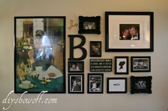 a wall covered in pictures and framed photos