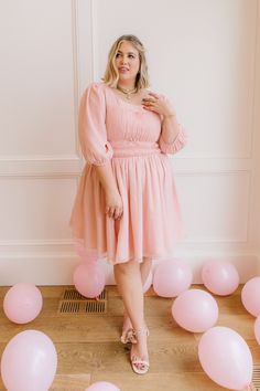 This soft pink knee-length dream dress has it all! From the bows, to the ruching and light-weight fabric, this feminine number is sure to become one of your favorite things. Inspired by Liesl Von Trapp in the Sound of Music. Also available in a matching MINI! #sixteengoingonseventeen Available in size XXS, XS, S, M, L, XL, XXL, 1X, 2X, 3X, 4X, & 5X + matching mini sizes! Liesl Von Trapp, Ivy City Co, The Sound Of Music, Sound Of Music, Types Of Dresses, Plus Size Dress, The Sound, Dream Dress, Base Colour