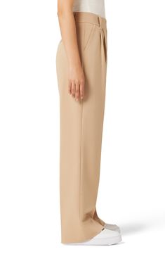 These wide-leg trousers are fashioned from smooth woven fabric and gently pleated at the waist to further the flowy fit. 30" inseam; 22" leg opening; 13 1/2" front rise; 17 1/2" back rise (size 8) 63% polyester, 32% rayon, 5% elastane Machine wash, line dry Imported Elegant Wide Leg Culottes With Elastic Waistband, Elegant Wide Leg Relaxed Fit Culottes, Elegant Wide-leg Culottes With Elastic Waistband, Elegant Pleated Beige Pants, Chic Full-length Bottoms With Pleated Waist, Classic Wide-leg Dress Pants With Elastic Waistband, Elegant Beige Wide Leg Culottes, Wide Leg Bottoms With Pleated Waist For Evening, Classic Straight Wide Leg Pants With Elastic Waistband