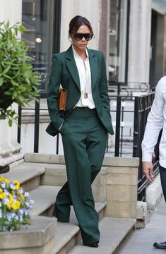 Women’s Suits Work, Olive Suit Women Outfit, How To Style A Suit Women, Scotts Mayfair, Suit Outfits For Women Party, Prom Suits Women Masc, Dark Green Suit For Women, Green Suits For Women, Green Suit Prom