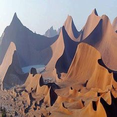 the mountains are covered in sand and water