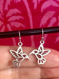 Silver Hummingbird Earrings bird lover gift for her Christmas Birthday woman girl dainty dangle Xmas gift for daughter Free Shipping Holiday Earrings Bird, Hummingbird Earrings, Mother Daughter Gifts, Daughter Jewelry, Badass Style, Gift For Daughter, Pillow Box, Perfect Stocking Stuffers, Bird Lover