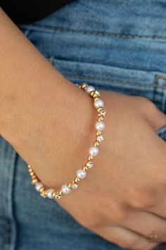 Gold Pearl Bracelet, Dainty Gold Bracelet, Coil Bracelet, Real Gold Jewelry, Wire Wrapped Bracelet, Paparazzi Accessories, White Rhinestone, Affordable Jewelry, Bracelet Collection