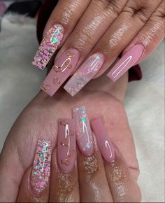 Pink Glitter Ombre Nails, Nude Ombre Nails, Pink Glitter Ombre, Colourful Acrylic Nails, Acrylic Nail Designs Classy, Acrylic Nail Designs Coffin, Diy Acrylic Nails, Work Nails, Really Cute Nails