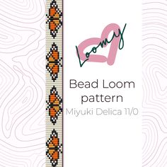 the bead loom pattern is shown with an orange and black design on it