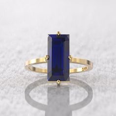 Baguette Ring 3 carat blue sapphire lab grown baguette 13x6 mm | Etsy Vintage Style Wedding Rings, Baguette Ring, Gold Solitaire Ring, Emerald Engagement Ring, Blue Sapphire Rings, Diamond Solitaire Engagement Ring, Baguette Cut, 3 Carat, Emerald Ring