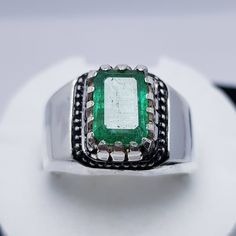 Dark green rich clear stone beautiful color and luster High quality emerald cut Stone From our own rough lot Stone weight 2 carats Band size 10 US resize able Contact me in case of any question Green Rectangular Bezel Set Ring, Green Rectangular Rings With Bezel Setting, Silver Emerald Jewelry With Rectangular Stone, Silver Jewelry With Rectangular Emerald, Rectangular Emerald Jewelry With Bezel Setting, Silver Emerald Cut Ring For May Birthstone, Handmade Green Rectangular Ring, Silver Emerald Ring With Rectangular Stone, Green Emerald-cut Signet Ring For May Birthstone