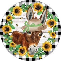 Wreath Sign, Sunflowers Sign, Farm Sign, Donkey Sign, Welcome Sign, Round Sign, DECOE-513, Sign For Wreath, DecoExchange - DecoExchange Welcome Sign Round, Gardening Hat, Country Wreaths, Summer Signs, Wreath Maker, Farm Signs, Spring Sign, Farmhouse Signs, Wreath Sign