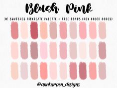 the swatches are all different colors and sizes for each color, including pink, orange,