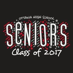 the words seniors class of 2017 written in white on a black background with red and gray dots