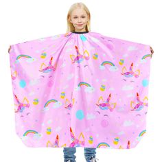 PRICES MAY VARY. Cute 3D Dino/Unicorn Print - This hairdresser cape designed with vivid dinosaur/Unicorn pattern, bight and unique, perfect for kids hairdressing, hair styling, hair cutting, hair coloring. Both suitable for salon or home use. Durable Barber Cape - The hair cutting cape is adapt with waterproof fabric, soft and durable. Do not stick hair, it prevent static electricity, When Cuttng hair, the smooth fabric allows hair to slide off naturally. Adjustable Snap Closure - 47.2"x37.4"(12 Kids Haircut, Barber Cape, Gown Pictures, Cape Designs, Cape Gown, Kids Hair Cuts, Unicorn Pattern, Styling Hair, Unicorn Hair