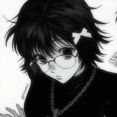 an anime character with black hair and glasses