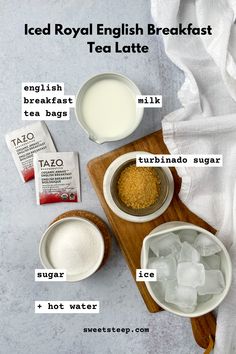 ingredients for iced royal english breakfast tea latte