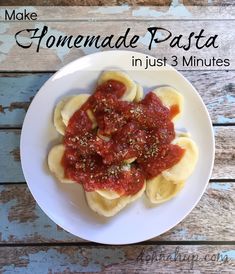 homemade pasta in just 3 minutes on a white plate