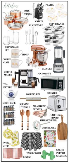 the kitchen utensils are organized and labeled in this poster, which includes different types of utensils