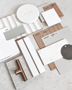 Interior colour selections for a modern new buildThe client wanted a neutral palette with a small splash of green Modern New Build, Серая Кухня, Sample Board