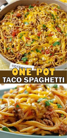 one pot taco spaghetti in a skillet