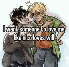 two people hugging each other with the words i want someone to love me like nico loves