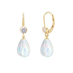 "Delightful Opal Earrings feature 12x8MM teardrops with white topaz accented lever backs in 14K Gold Filled or Sterling Silver. Perfect bridal earrings for the big day and a long time thereafter. Also available with ear wires. Opal is the October Birthstone and gemstone for celebrating 14th Anniversaries. NEW ARRIVAL - FALL WINTER 2022-23 PRODUCT INFORMATION -  METAL: 14K Gold Filled or Sterling -  STYLE: Drop Dangle Teardrop Earrings -  DIMENSIONS: LENGTH - 1.2\" / 30MM, Width - 0.35\" / 8MM, D Elegant Iridescent Jewelry For Pierced Ears, Elegant Iridescent Drop Jewelry, Elegant Iridescent Jewelry With High Luster, Elegant Iridescent High Luster Jewelry, Elegant Iridescent High-luster Jewelry, Iridescent Teardrop Jewelry For Formal Occasions, Elegant Iridescent Birthstone Jewelry, Elegant Pear-shaped Opal Jewelry, Iridescent Elegant Jewelry For Anniversary