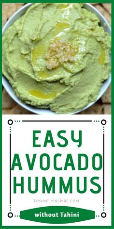 an easy avocado hummus recipe with text overlay