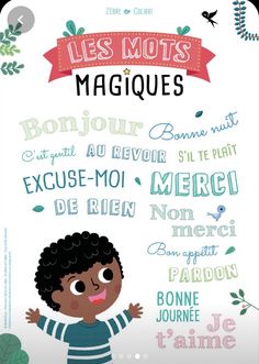 the poster for les mots magiques shows an image of a boy with his arms outstretched