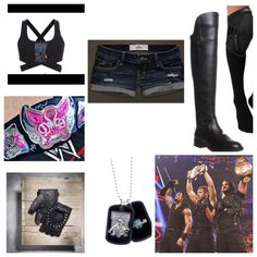 a collage of items including boots, jeans and necklaces