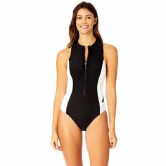 Go on your water adventures in style in our Zip Front One Piece Swimsuit. This sporty one piece swimsuit has a front zipper at its center and is designed with copper-infused fabric with anti-bacterial and odor-control features, providing all-day freshness in and out of the water. The zip front design provides adjustable style, while removable cups provide secure, adjustable support for an active day in the water. Step up your swimwear game with this stylish and functional one piece swimsuit! Cupshe Swimsuits, High Neck One Piece, Summer Bikinis, Swimsuit Shops, Black Swimsuit, Swimwear Fashion, Black Sleeveless, Go On, Step Up