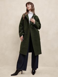 Knit Twill Coat | Banana Republic Factory Banana Republic Coat, The New Stedman Coat, Coats For Women Winter, Green Winter Coat, Twill Pattern, Fall Coats, Green Wool Coat, Twill Coat, Long Black Cardigan