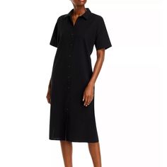 Eileen Fisher Band Collar Silk Shirtdress Size Medium In Black Silk Brand New No Tags Cut From Lightweight And Subtly Textured Silk With A Matte Finish, This Smart Shirtdress Is A Stylish Mainstay For Any Wardrobe. 42" Length Front Button Closure Band Collar Short Sleeves 100% Silk Machine Wash, Line Dry Item 10375678 Size Info Oversized By Design; If Ordering Eileen Fisher For The First Time, Order One Size Down. Xxs=0, Xs=2-4, S=6-8, M=10-12, L= 14-16, Xl=18 (14w-16w) Collared Midi Dress With Placket, Classic Black Dress With Collared Neckline, Black Collared Dress With Placket, Classic Black Shirt Dress With Short Sleeves, Mid-length Shirt Dress For Daywear, Black Summer Dress With Collared Neckline, Knee-length Midi Dress For Daywear, Elegant Black Dress With Collared Neckline, Classic Knee-length Casual Shirt Dress