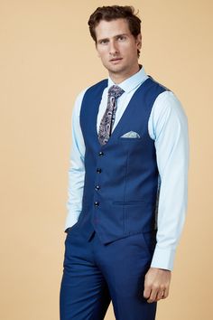 DANNY - Royal Blue Single Breasted Waistcoat Blue Waistcoat Men Outfit, Navy Suit Waistcoat, Blue Waistcoat, Blue Three-piece Suit With Single Button, Jacquard Waistcoat, Blue Three Piece Suit, Mens 3 Piece Suits, Plain White Shirt, Three Piece Suit