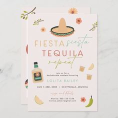 a fiesta themed baby shower is featured on the front and back of this pink card