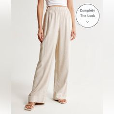 Never Worn, Long For Me. Very Cute And Comfortable, Works With All Fits Relaxed Fit Neutral Pants For Vacation, Casual Neutral Bottoms For Daywear, Neutral Bottoms For Daywear, Neutral Summer Pants For Daywear, Neutral Pants With Elastic Waistband For Day Out, Neutral Summer Daywear Pants, Khaki Pants Women, Abercrombie (women), Black Flare Pants