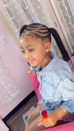 Instagram Black Braids Natural Hair, Kids Feedins Braids, Kids Braided Hairstyles With Hearts, Hairstyles For 2 Year Girl Black, Black Child Hairstyles, Girls Hairstyles Black Kids, Kids Natural Braided Hairstyles, 2 Braided Ponytails For Kids, Black Kids Hairstyles Braids Children