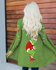 Ugly Sweater Diy, Christmas Grinch, Loose Cardigan, Ugly Sweater, High Collar, V Neck Tops, Daily Fashion, Grinch, Rib Knit