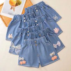 New Summer Children's Shorts Jeans Girls Solid Color Jeans Casual Loose  Kids Pants Clothes Fashion Cute High Waist Cotton Pants, Cute Cotton Bottoms For School, Cute Cotton School Bottoms, Cute High Waist Pants For Spring, Cute High Waist Cotton Bottoms, Cute High-waist Cotton Bottoms, Spring School Shorts, Cute Summer Pants With Pockets, Trendy School Bottoms For Spring