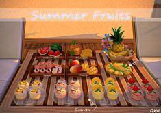 an image of a table full of fruits and vegetables on the beach with text overlay that reads summer fruits