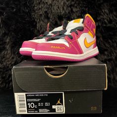 Jordan 1 Mid Dod (Td) Para Mi Familia White / University Gold Brand New Td Sneakers Kids Jordans Sneakrs Nike Toddlers Sporty High-top Jordan Shoes For Playtime, Casual Low-top Jordan Shoes For Playtime, Sporty Low-top Jordan Shoes With Soft Sole, Yellow Low-top Sneakers For Playtime, High-top Pink Sneakers For Playtime, Multicolor Low-top Sneakers With Soft Sole, Pink High-top Sneakers For Playtime, Pink Low-top Sneakers For Daycare, Shoes Jordan 1