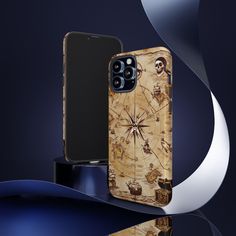 the case is made out of wood and has an intricate design on it, along with a black background