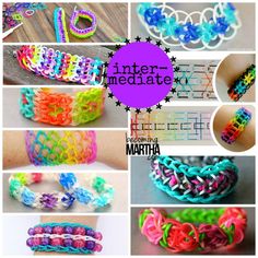 different types of bracelets made out of plastic beads and rubber bands with the words inter - meditate written on them