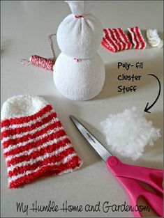 crocheted snowman hat, mittens and gloves with instructions to make it